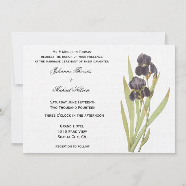 Purple Iris Flowers Invitation (Front)