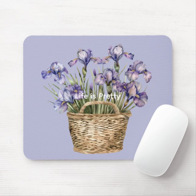 Purple Iris Flowers Mouse Pad (With Mouse)