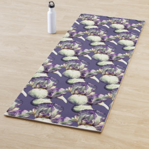 Purple Iris Flowers Nature Pattern Yoga Mat