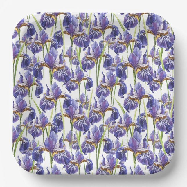 Purple Iris Flowers   Paper Plate (Front)
