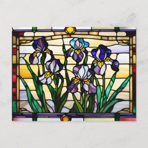 Purple Iris Flowers Stained Glass Postcard