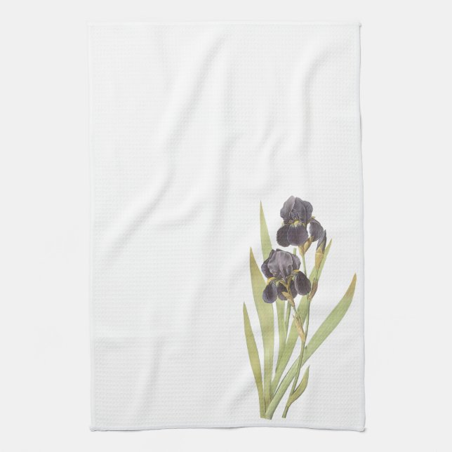 Purple Iris Flowers Tea Towel (Vertical)