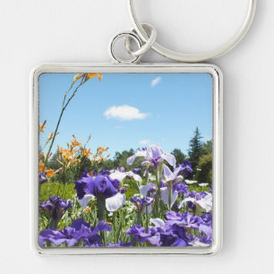 Purple Iris Garden Key Ring