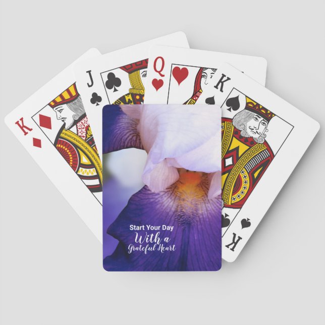 Purple Iris Grateful Heart Quote Playing Cards (Back)
