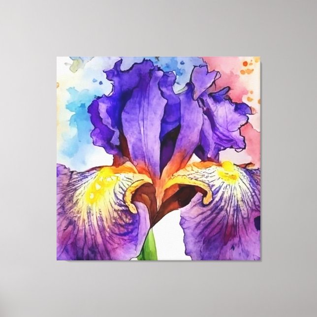 Purple Iris in Watercolor Canvas Print (Front)