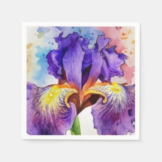 Purple Iris in Watercolor Napkin