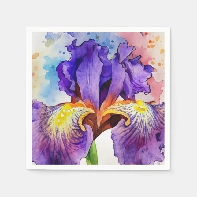 Purple Iris in Watercolor Napkin (Front)
