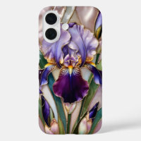 Purple Iris iPhone Case Elegant Stained Glass