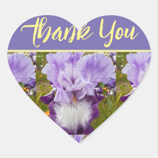 Purple Iris Irises floral flower Art Thank You Heart Sticker (Front)
