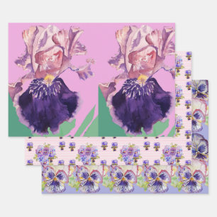 Purple Iris Irises flower Watercolor Painting Wrapping Paper Sheet