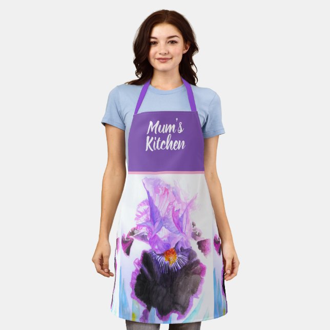 Purple Iris Irises Flowers Floral Flower Christmas Apron (Worn)