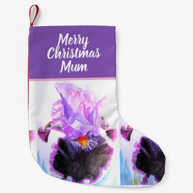 Purple Iris Irises Flowers Floral Flower Christmas Small Christmas Stocking (Front)