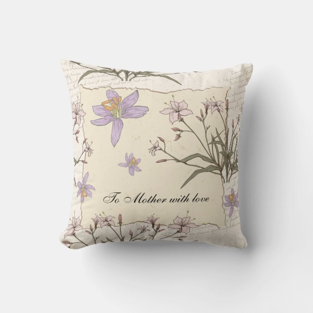 Purple Iris Journal Page Throw Pillow (Front)