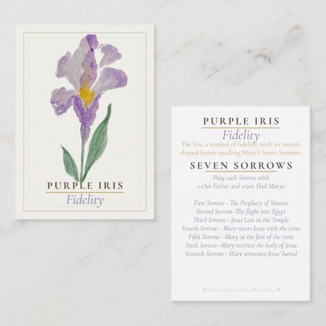 Purple Iris Marian Garden Prayer Card | Fidelity (Front/Back)