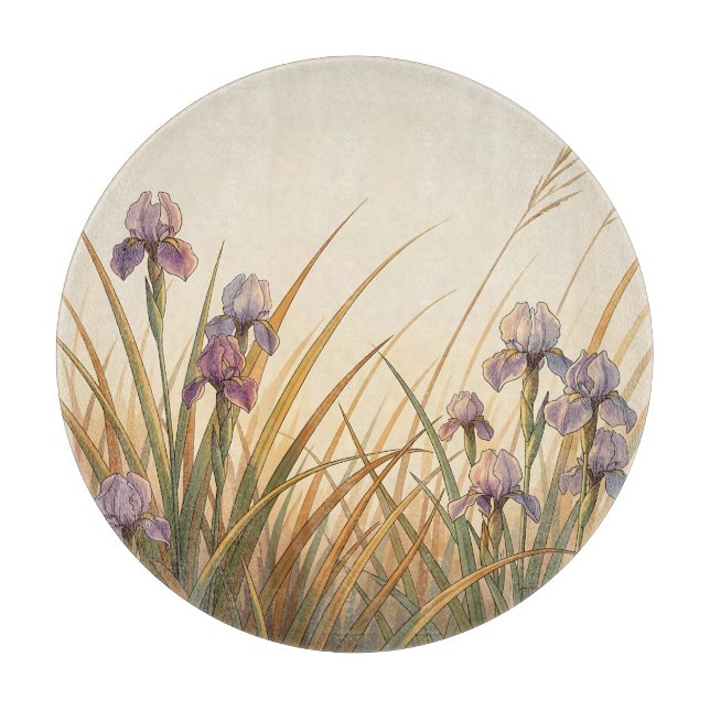 Purple Iris Meadow Golden Grass Landscape  Cutting Board (Front)