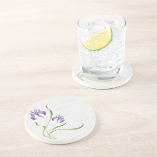 Purple Iris On Wood Coaster