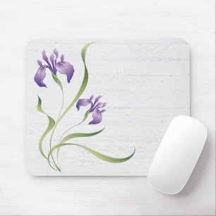 Purple Iris On Wood Mouse Pad