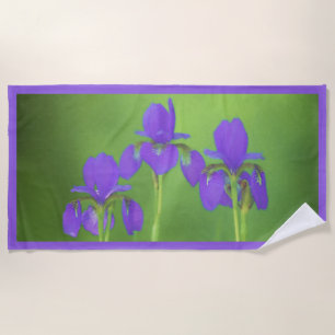 Purple Iris Painting - Original Flower Art Beach Towel