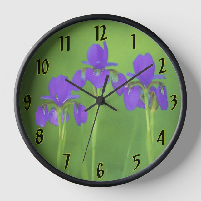 Purple Iris Painting - Original Flower Art Clock (Front)