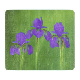 Purple Iris Painting - Original Flower Art Cutting Board