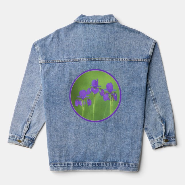 Purple Iris Painting - Original Flower Art Denim Jacket (Back)