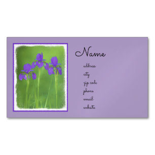 Purple Iris Painting - Original Flower Art Magnetic Business Card