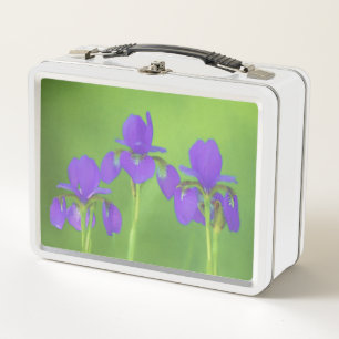 Purple Iris Painting - Original Flower Art Metal Lunch Box