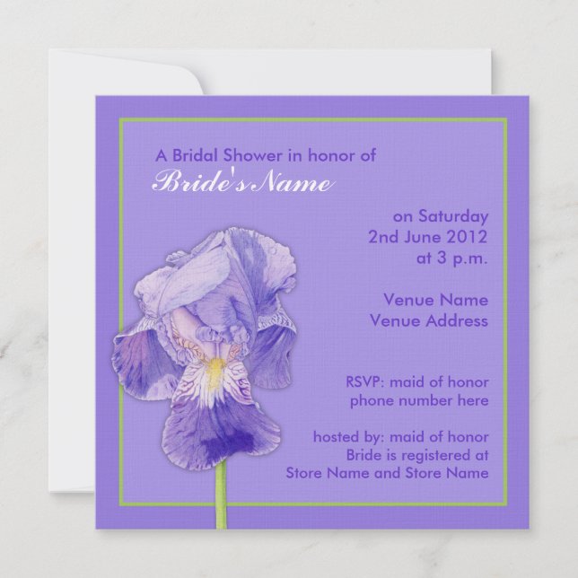 Purple Iris purple Bridal Shower Invitation (Front)