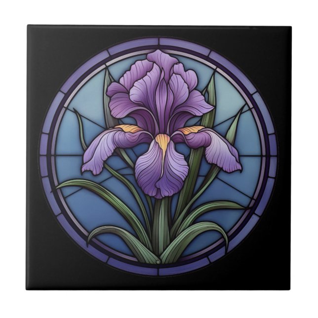 Purple Iris Stained Glass Tile (Front)
