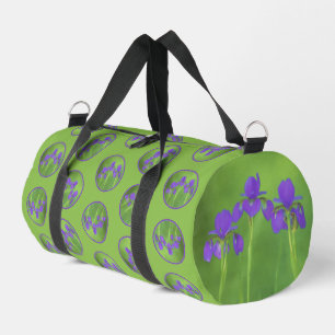 Purple Iris Trio Painting Original Flower Art Duffle Bag