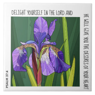 Purple Iris w/ verse from Psalm 37:4 Ceramic Tile