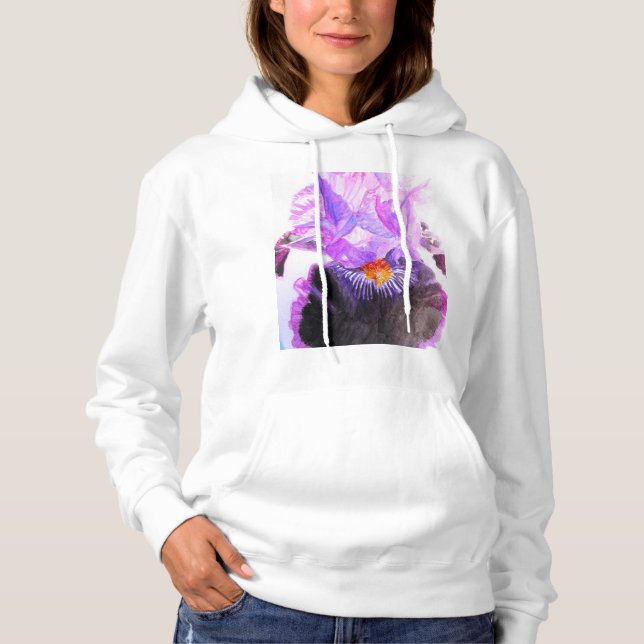 Purple Iris Watercolor Flower Floral Birthday Hoodie (Front)
