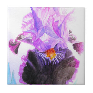 Purple Iris Watercolor Flower Floral Birthday Tile