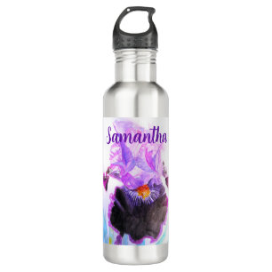Purple Iris Watercolor Flower Floral Painting 710 Ml Water Bottle