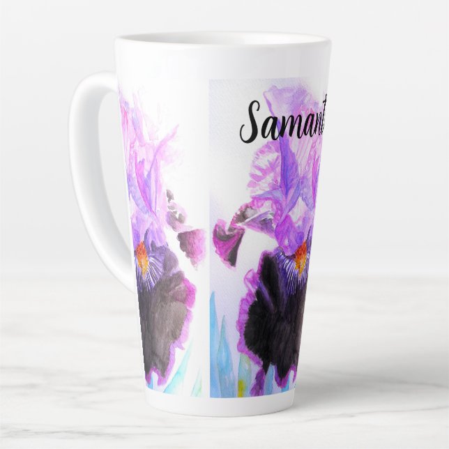 Purple Iris Watercolor Flower Floral Painting Latte Mug (Left Angle)