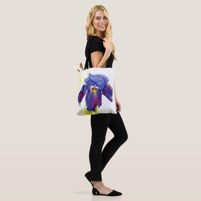 Purple Iris Watercolor Tote Bag (On Model)