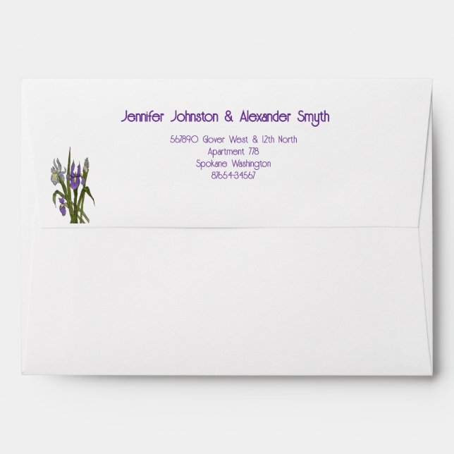 Purple Iris Watercolor Wedding Envelope (Back (Top Flap))