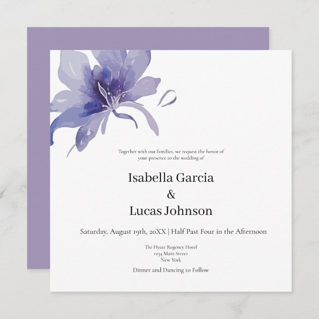 Purple Iris Watercolor Wedding Invitation (Front/Back)