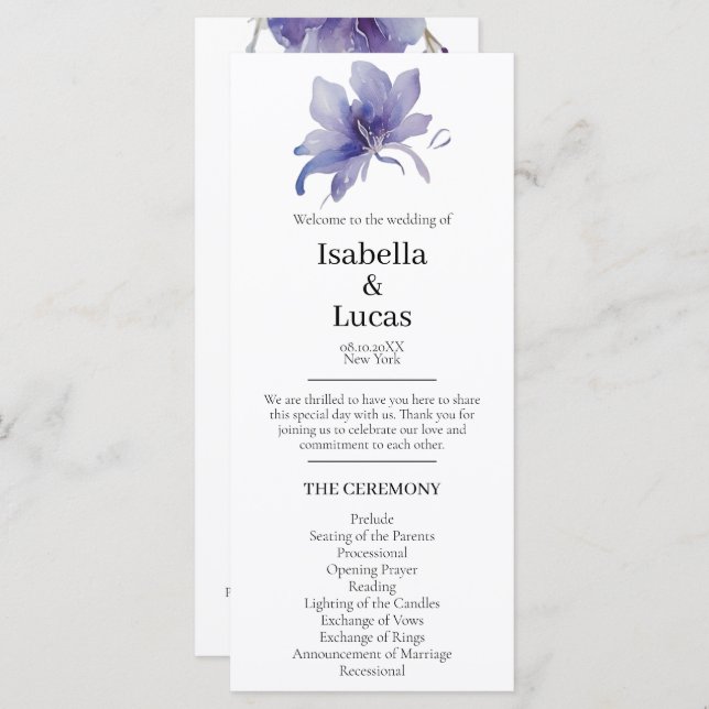 Purple Iris Watercolor Wedding Program (Front/Back)