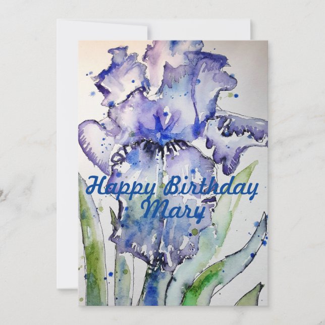 Purple Iris Watercolour Birthday Womans Invitation (Front)