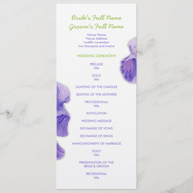 Purple Iris Wedding Program Programme (Front)
