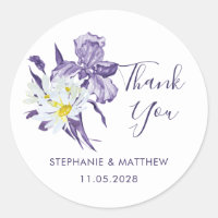 Purple Iris White Daisy Botanical Wedding Thanks
