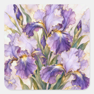 Purple Iris with Gold Gilded Edging Square Sticker