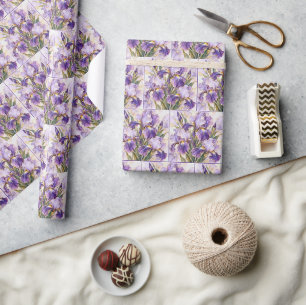 Purple Iris with Gold Gilded Edging Wrapping Paper
