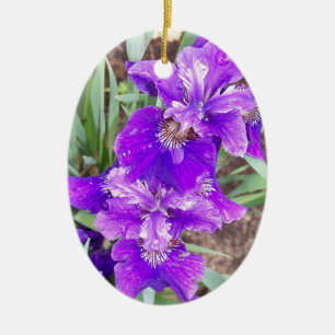Purple Iris with Water Droplets Ornament