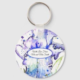 Purple Irise Watercolor Irises Blue Wedding Key Ring