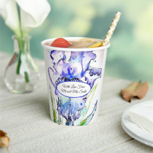 Purple Irise Watercolor Irises Blue Wedding Paper Cups
