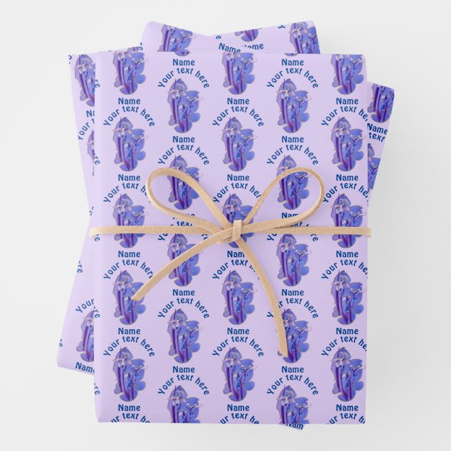 Purple Irises Floral Art Personalised Wrapping Paper Sheet (In situ)