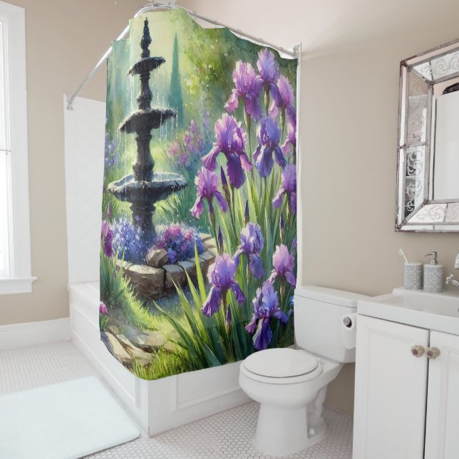 Purple Irises Flower Garden Shower Curtain (In Situ)