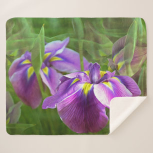 Purple Irises in Motion Sherpa Blanket